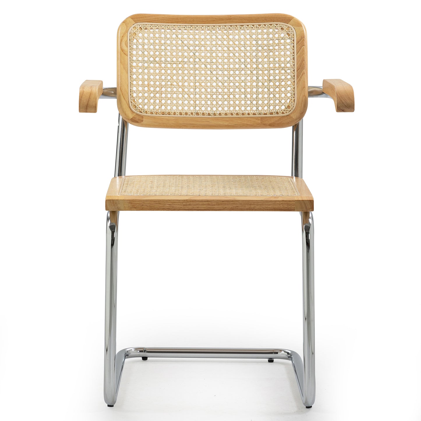 Set of 2 Barnard Natural Wooden Dining Chair with Rattan Back and Chrome Legs