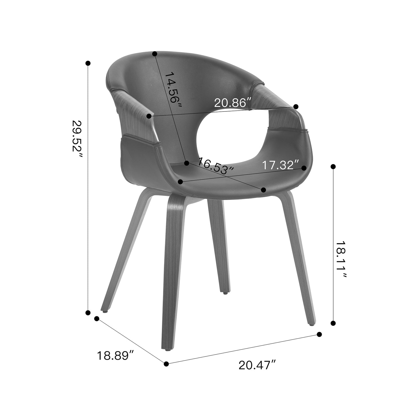 Set of 2 Baylor Black Faux Leather Dining Chair with Walnut Wooden Legs