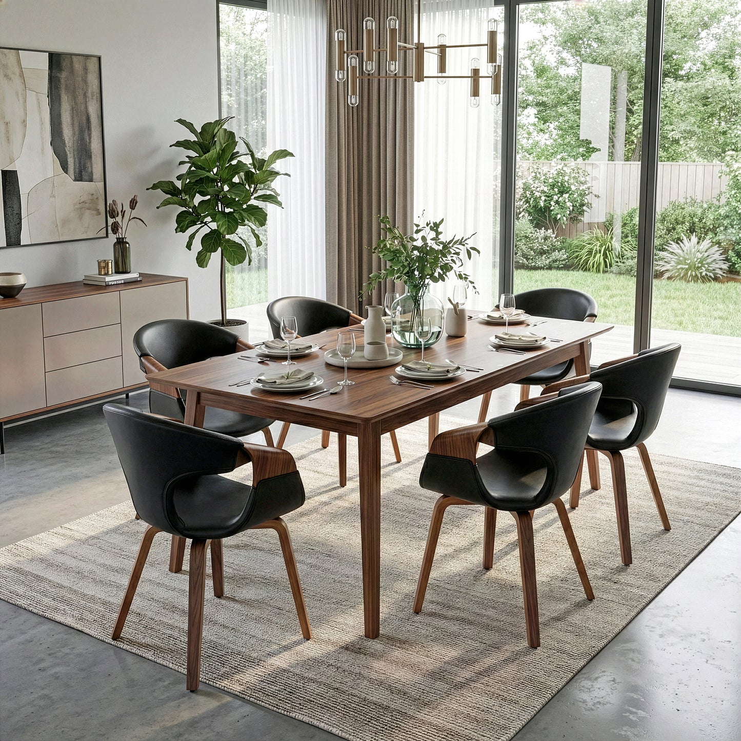 Set of 2 Baylor Black Faux Leather Dining Chair with Walnut Wooden Legs