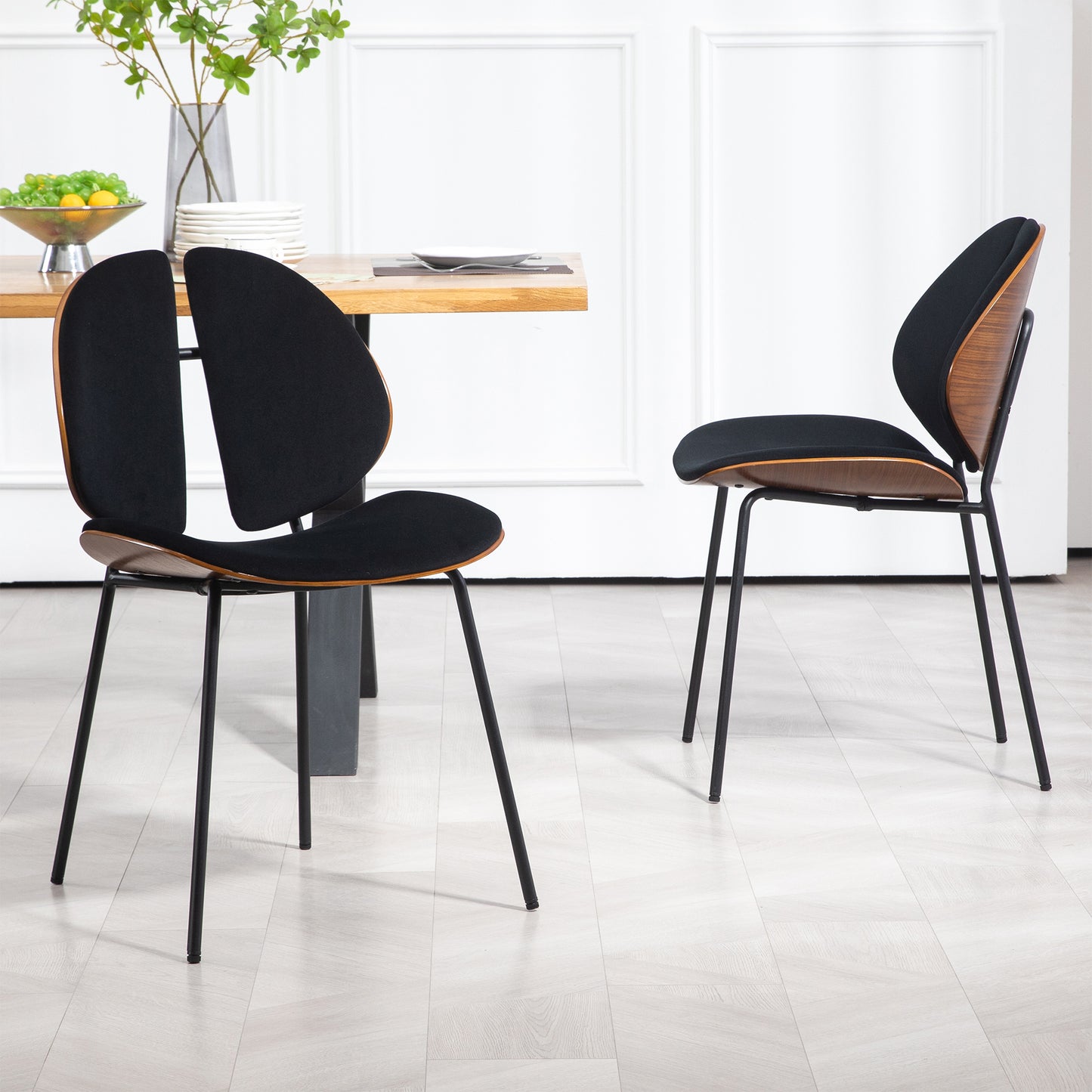 Set of 2 Beau Black Microfiber Fabric Dining Chair with Iron Legs