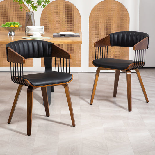 Beaumont Black Faux Leather Dining Chair with Walnut Wood Frame and Legs