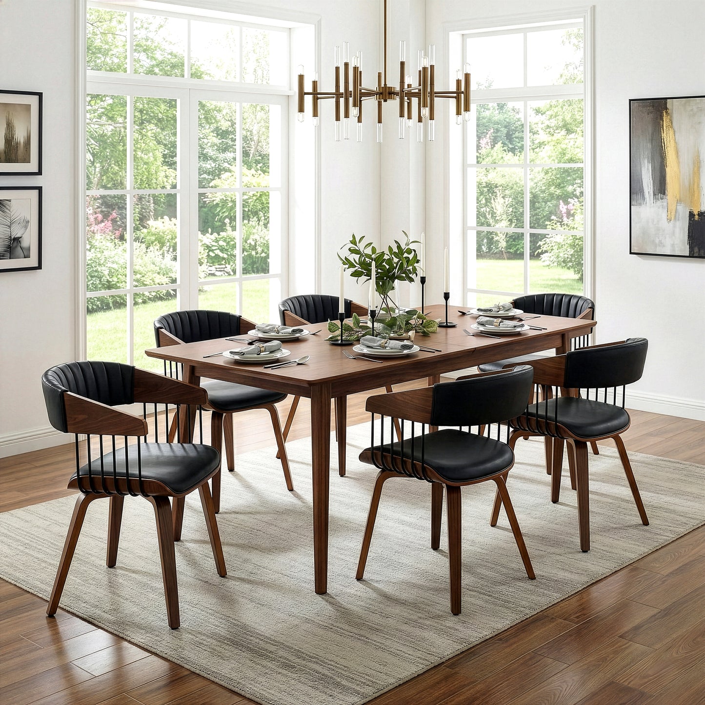 Beaumont Black Faux Leather Dining Chair with Walnut Wood Frame and Legs