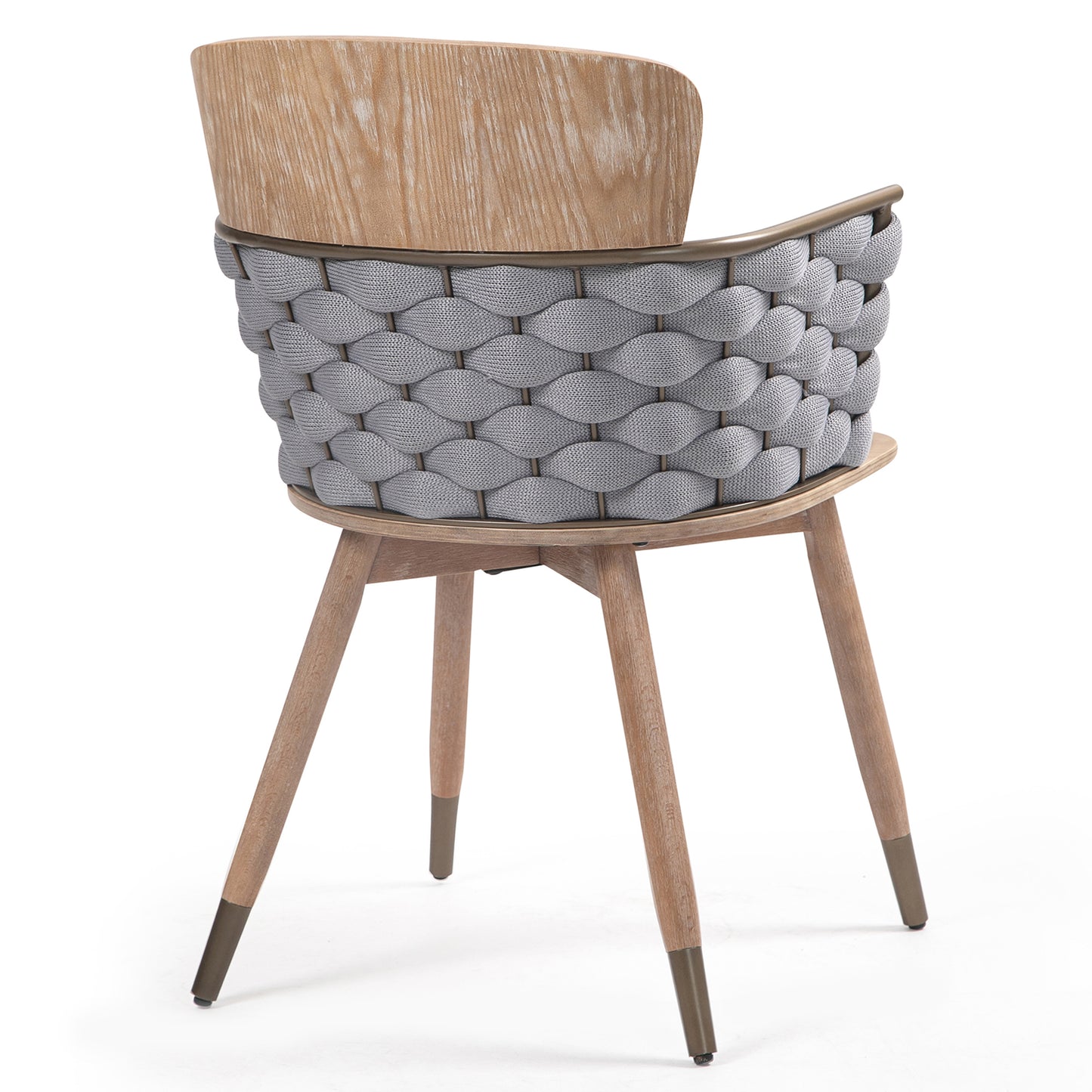 Set of 2 Bechor Beige and Gray Woven Fabric Dining Chair with Natural Wood Legs