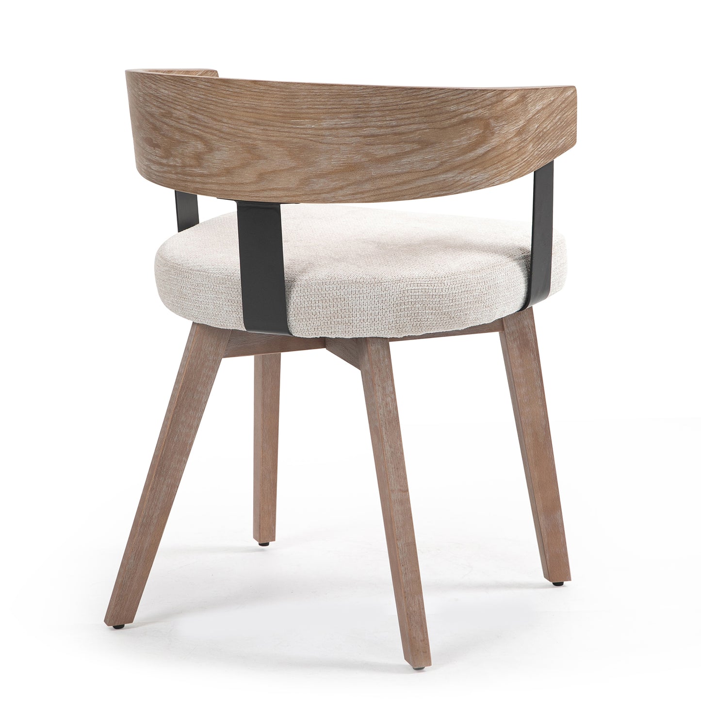 Set of 2 Beck Beige Linen Fabric Dining Chair with Natural Wood Backrest and Legs