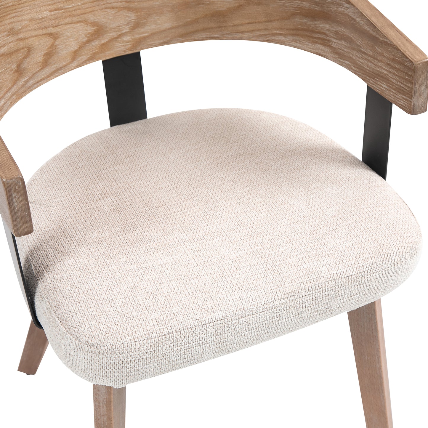 Set of 2 Beck Beige Linen Fabric Dining Chair with Natural Wood Backrest and Legs