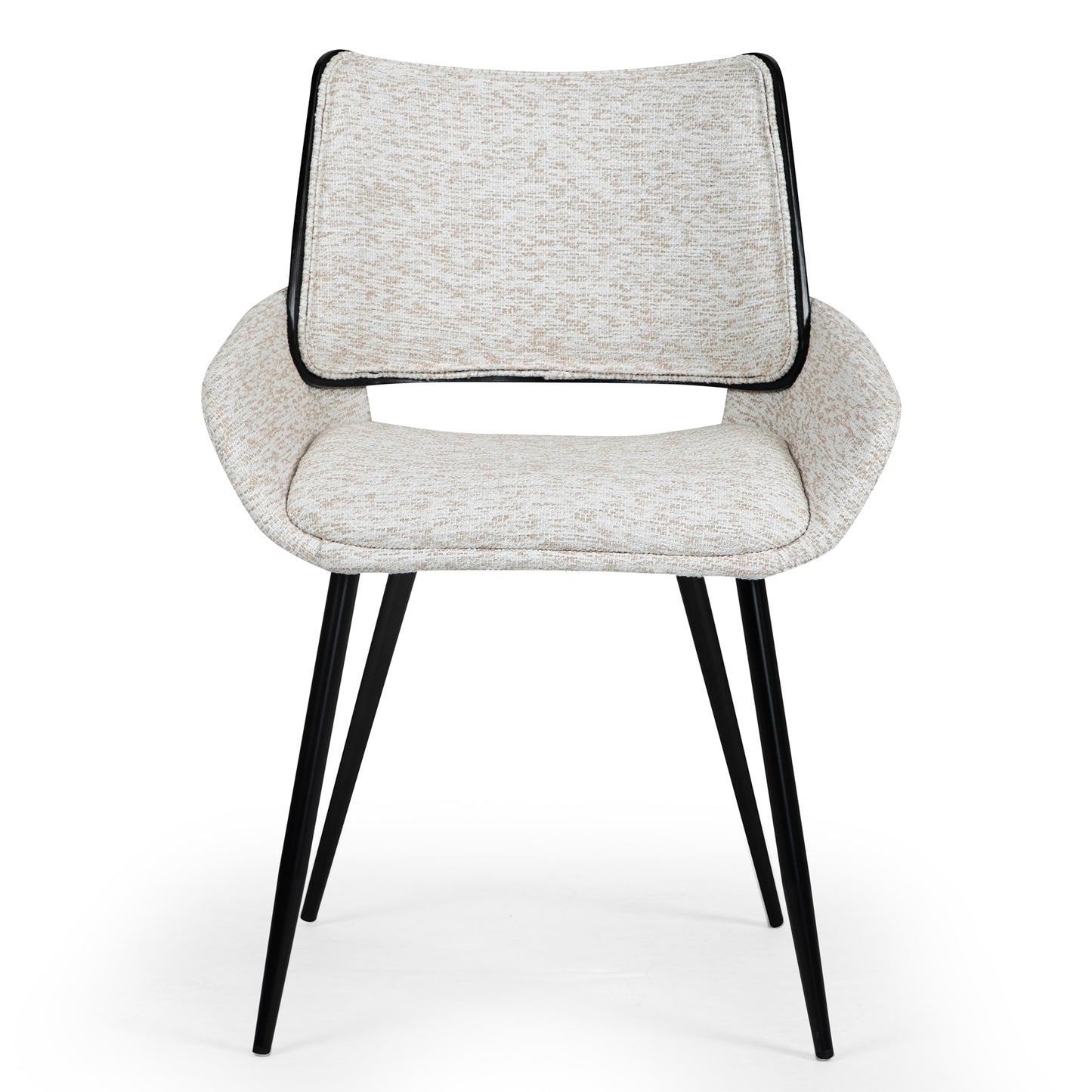 Set of 2 Bea White Two-Toned Linen Fabric Dining Chair with Black Iron Legs