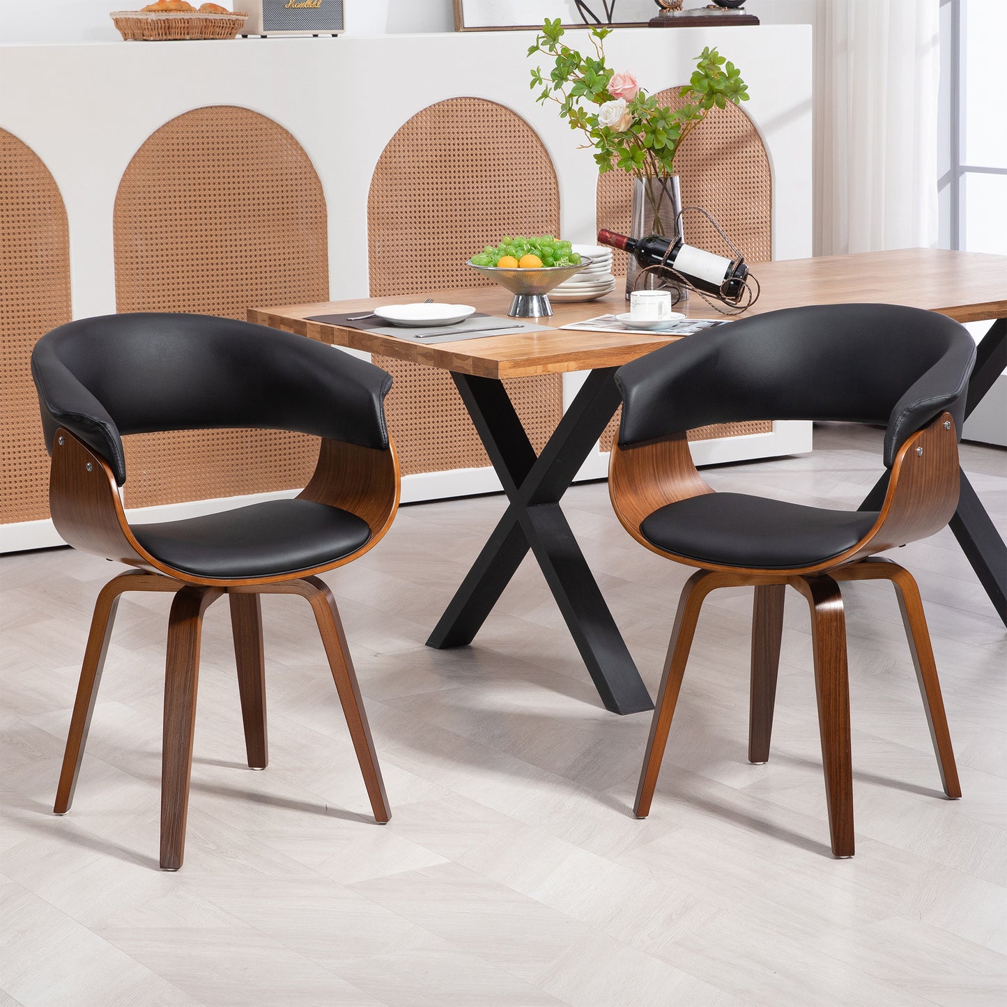 Beale Black Faux Leather Dining Chair with Walnut Wood Accent Legs