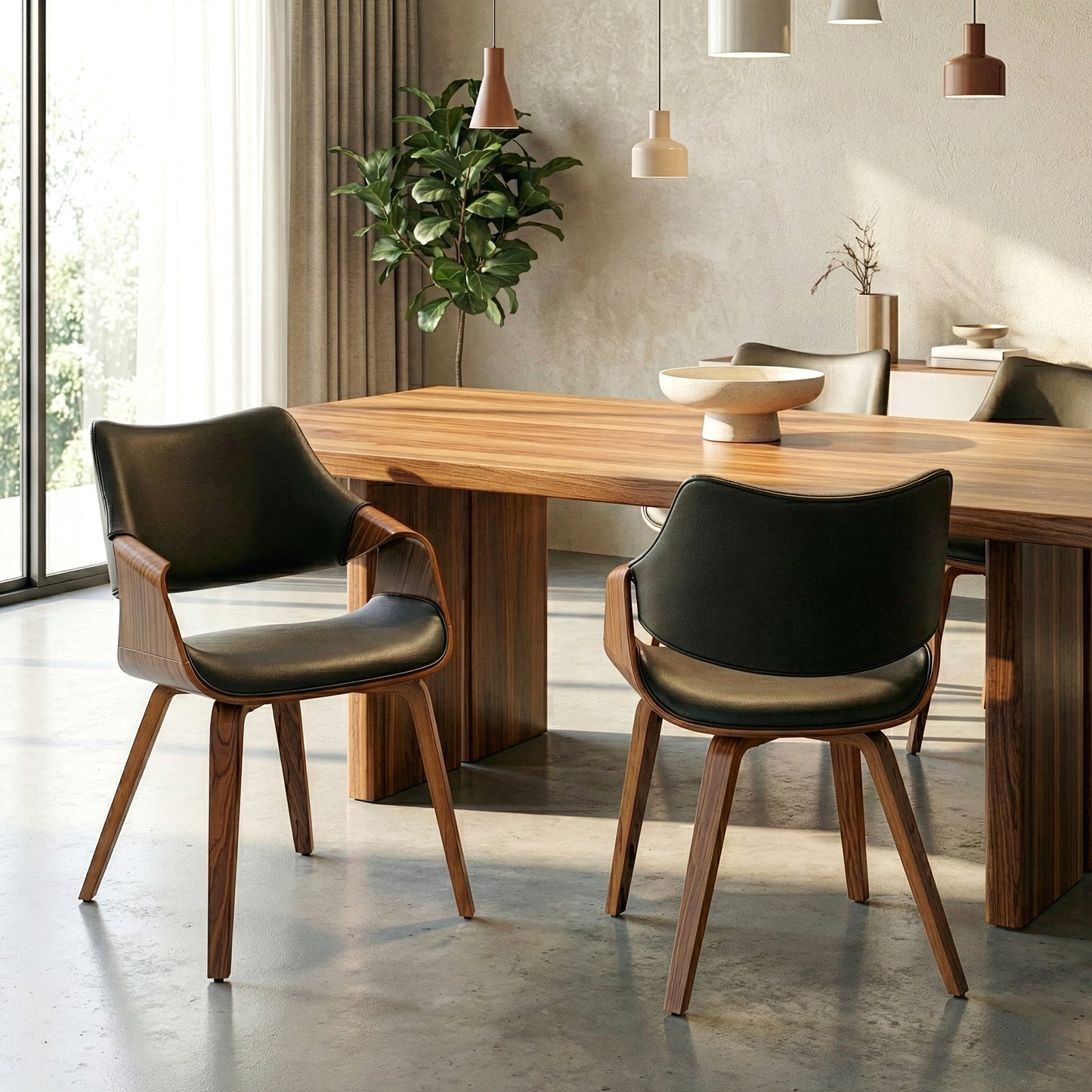 Set of 2 Beasley Black Faux Leather Dining Chair with Walnut Wood Legs