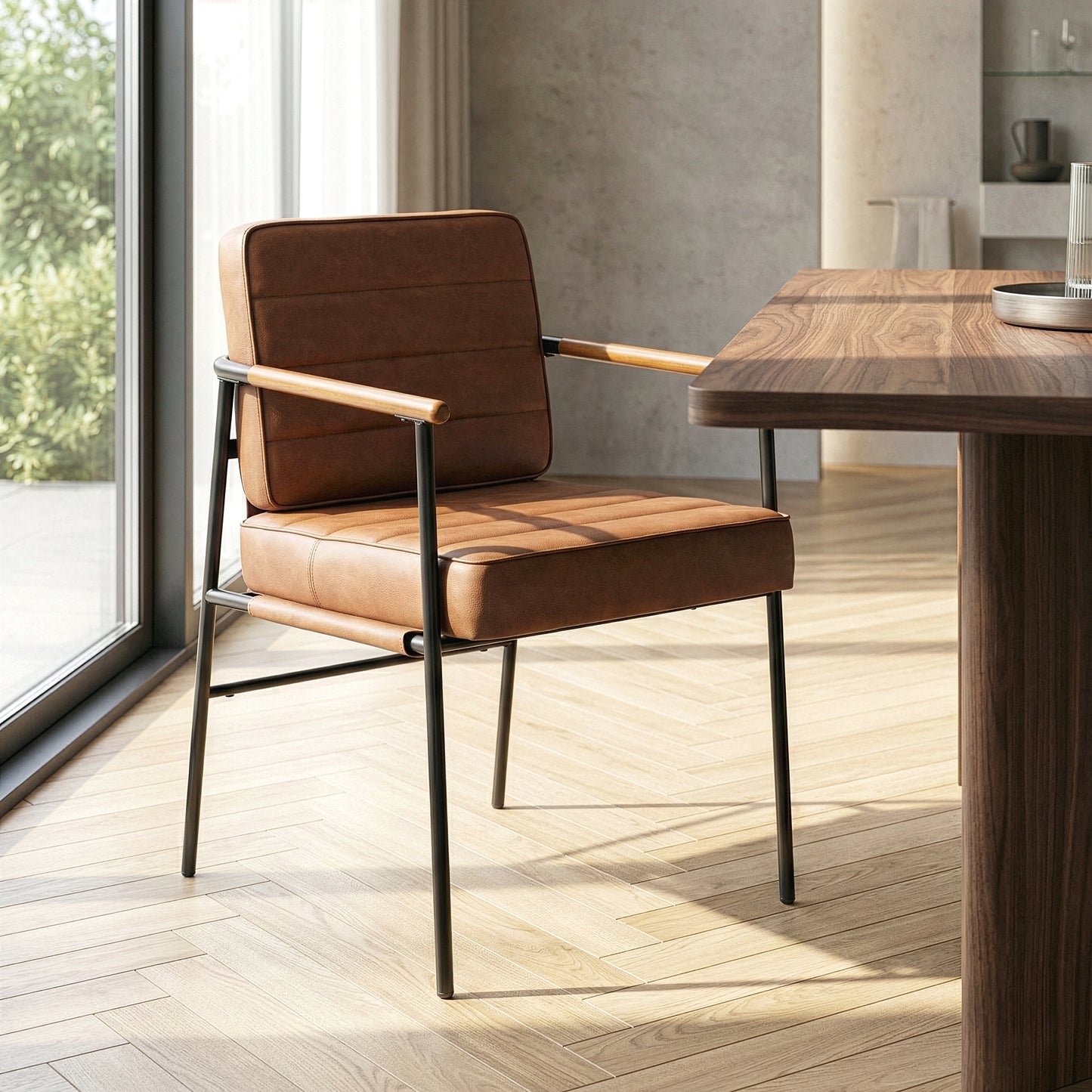 Beckett Brown Faux Leather Dining Chair with Black Iron Legs
