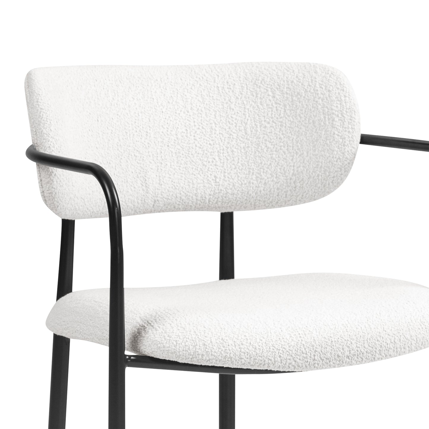 Set of 2 Bedivere Beige Boucle Fabric Dining Chair with Black Iron Arms and Legs