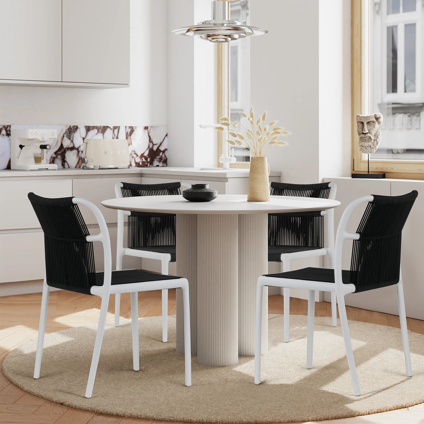 Set of 2 Belden Black Woven Rope Fabric Dining Chair with Plastic Frame