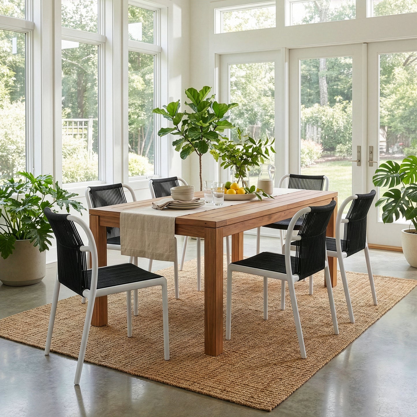 Set of 2 Belden Black Woven Rope Fabric Dining Chair with Plastic Frame