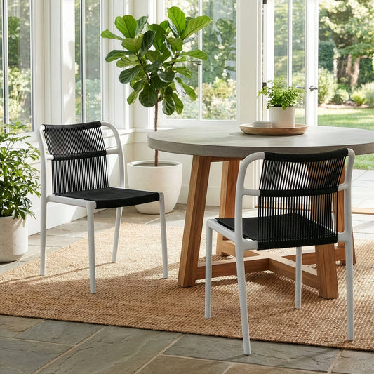 Set of 2 Belden Black Woven Rope Fabric Dining Chair with Plastic Frame