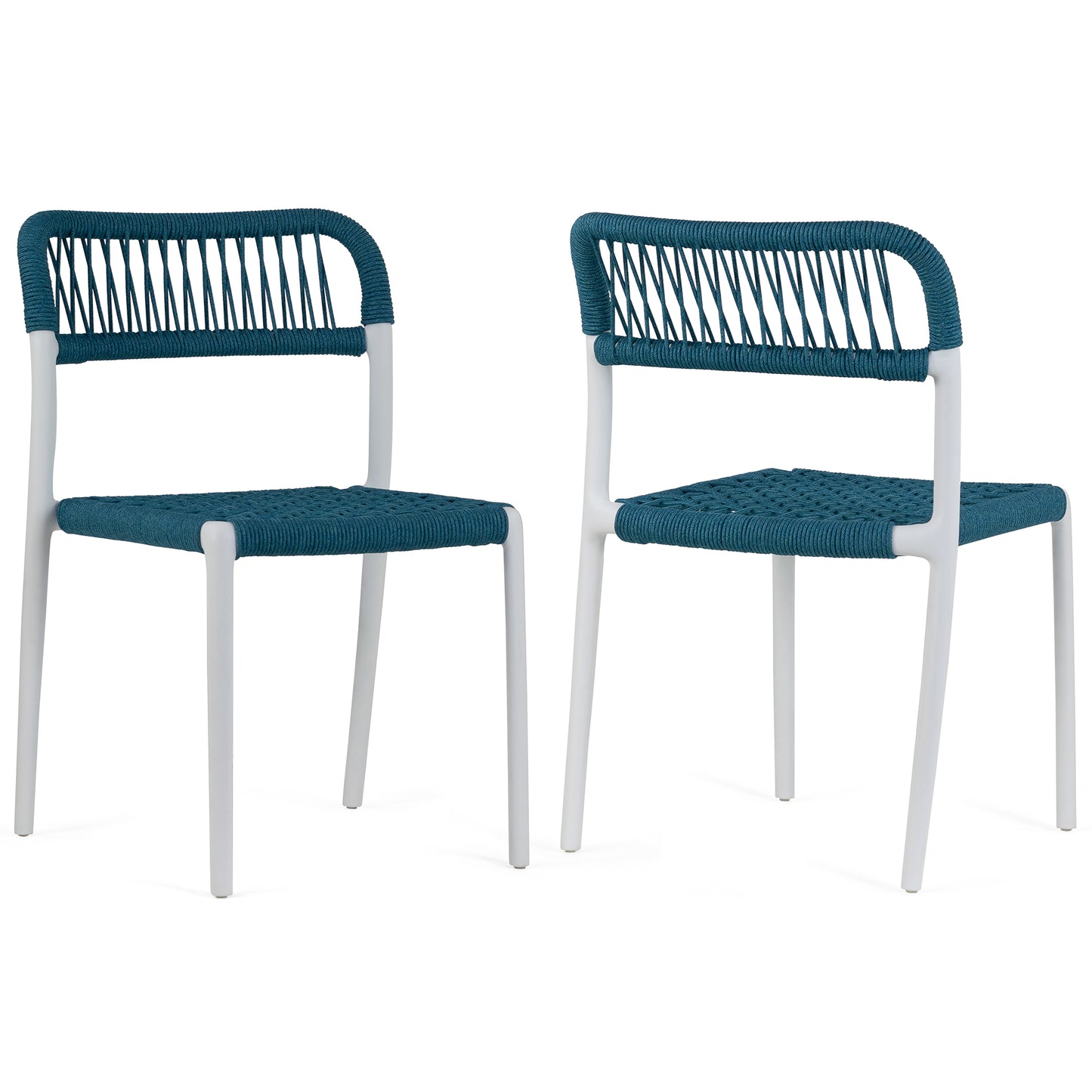 Set of 2 Belen Blue Woven Rope Fabric Dining Chair with Plastic Frame