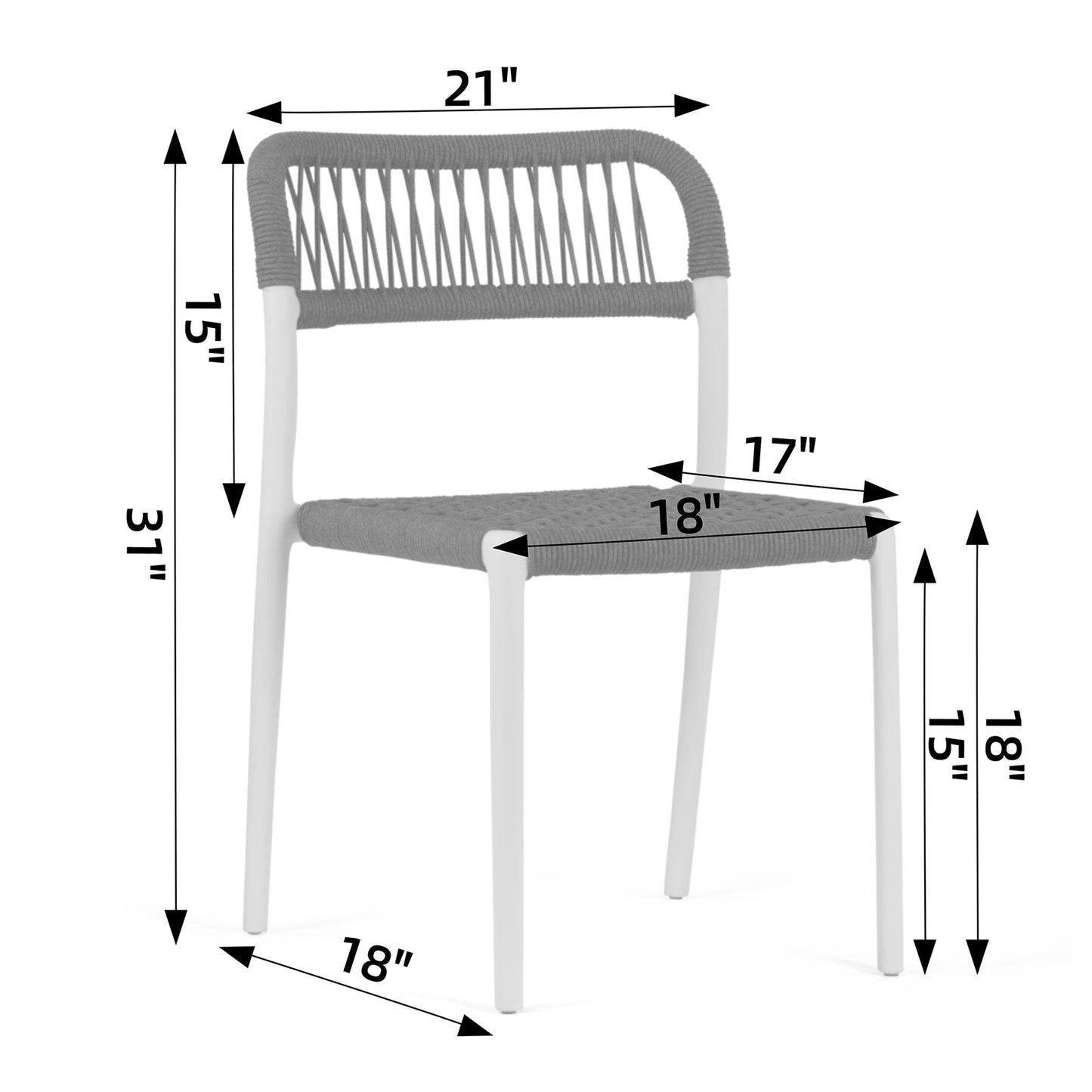 Set of 2 Belen Blue Woven Rope Fabric Dining Chair with Plastic Frame