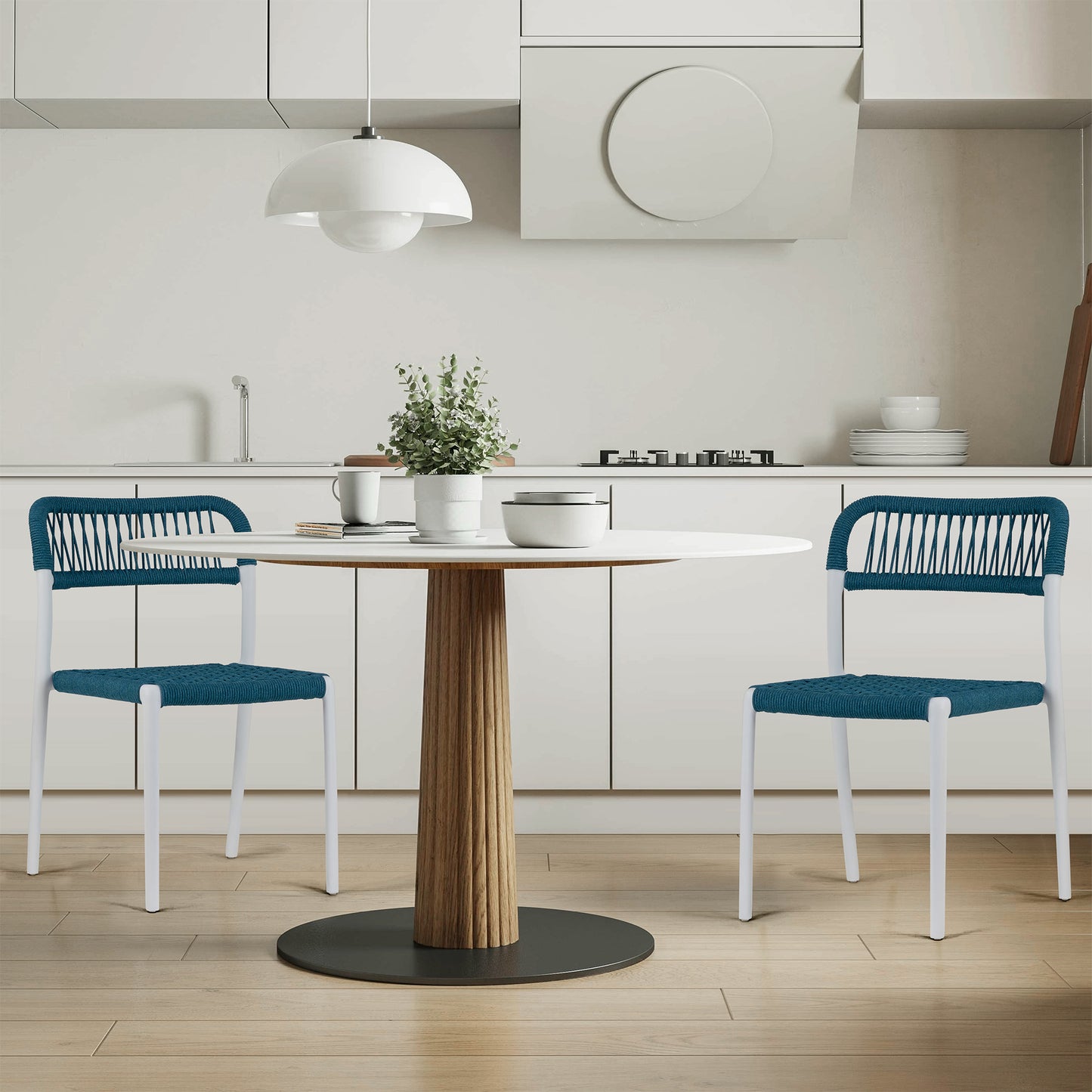 Set of 2 Belen Blue Woven Rope Fabric Dining Chair with Plastic Frame