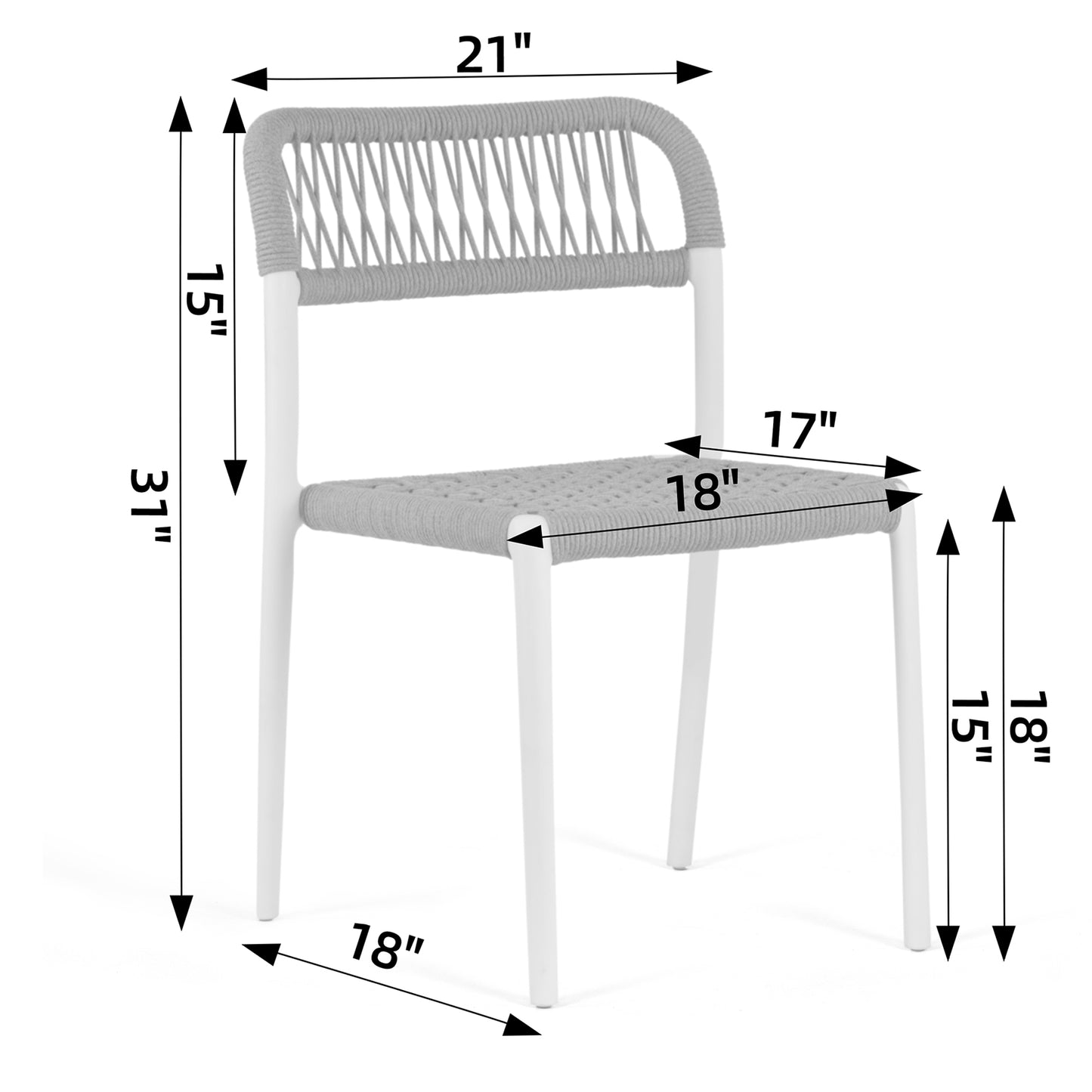 Set of 2 Belen Beige Woven Rope Fabric Dining Chair with Plastic Frame