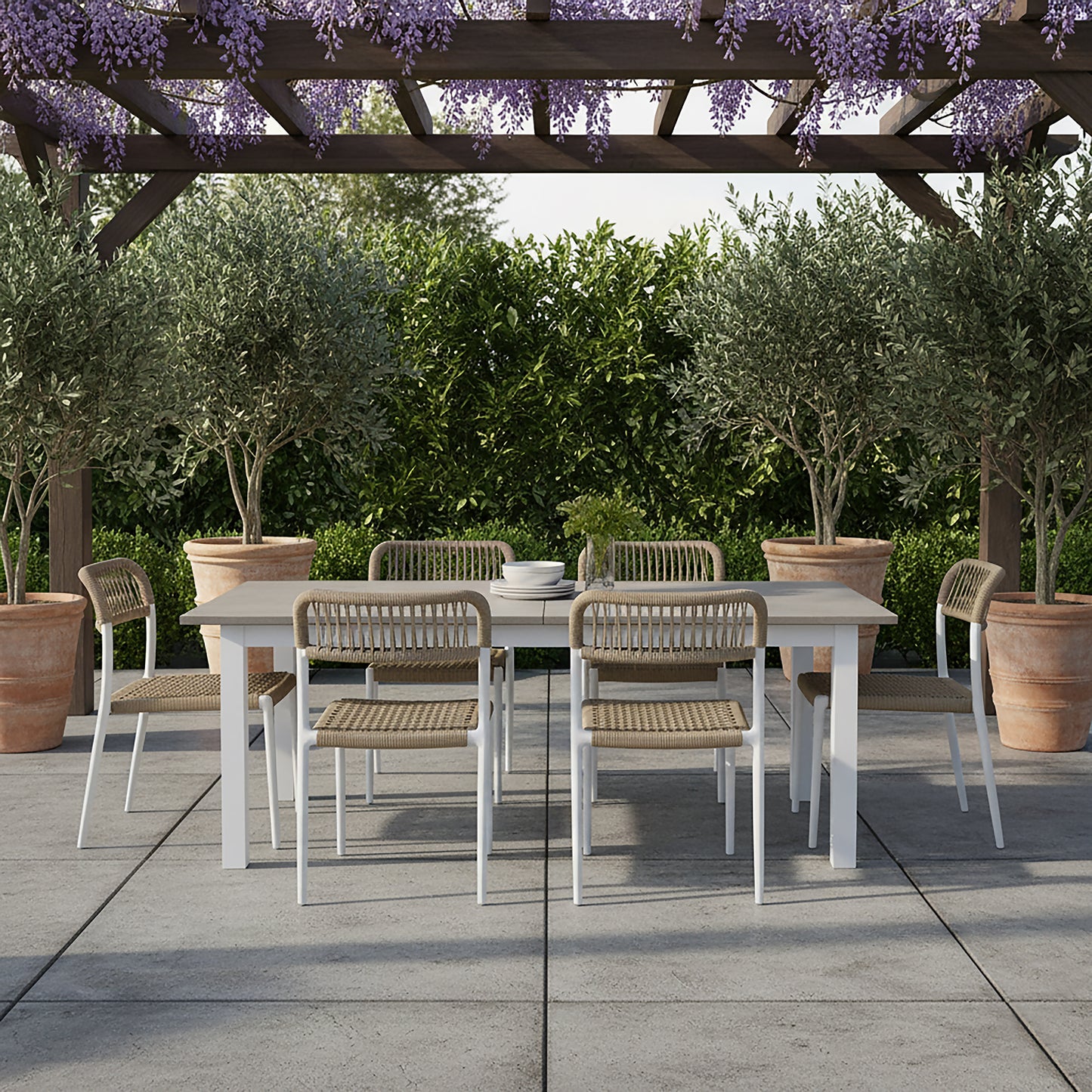 Set of 2 Belen Beige Woven Rope Fabric Dining Chair with Plastic Frame