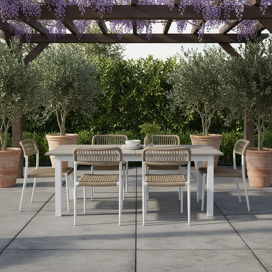 Set of 2 Belen Beige Woven Rope Fabric Dining Chair with Plastic Frame