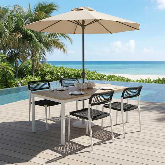 Set of 2 Belen Black Woven Rope Fabric Dining Chair with Plastic Frame