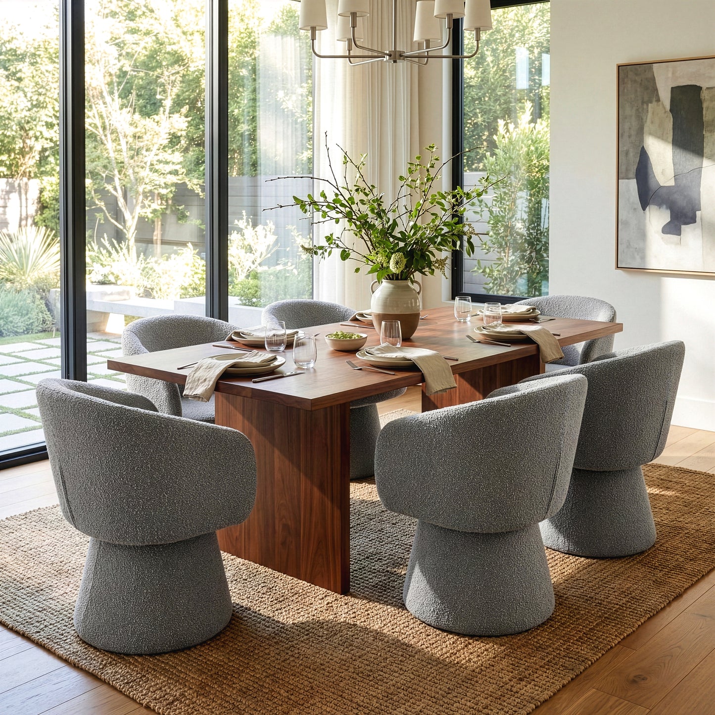 Belle Gray Boucle Fabric Dining Chair with Swivel Base