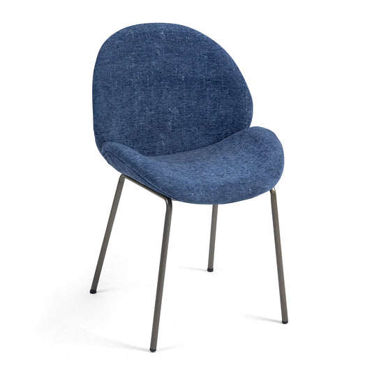 Set of 2 Benedetta Blue Linen Upholstered Dining Chair with Black Iron Legs