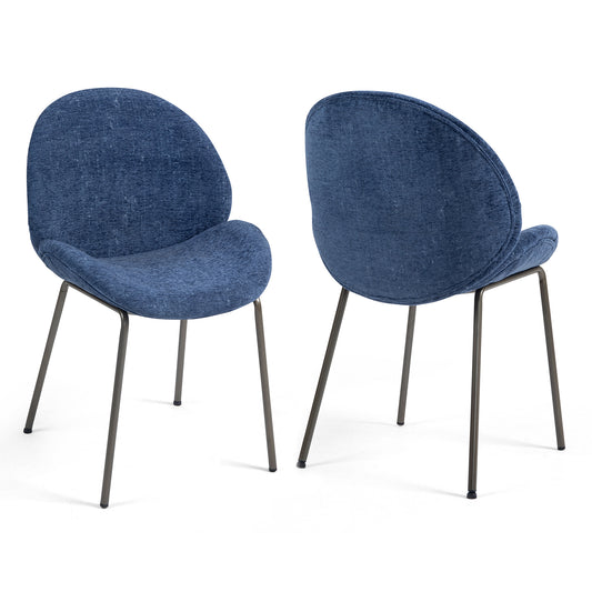 Set of 2 Benedetta Blue Linen Upholstered Dining Chair with Black Iron Legs