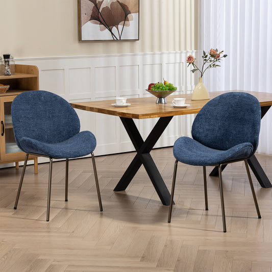 Set of 2 Benedetta Blue Linen Upholstered Dining Chair with Black Iron Legs