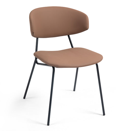 Set of 2 Benito Brown Faux Leather Dining Chair with Black Iron Legs