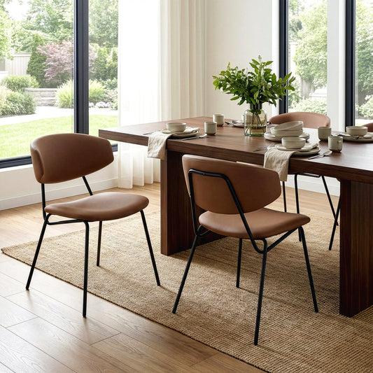Set of 2 Benito Brown Faux Leather Dining Chair with Black Iron Legs