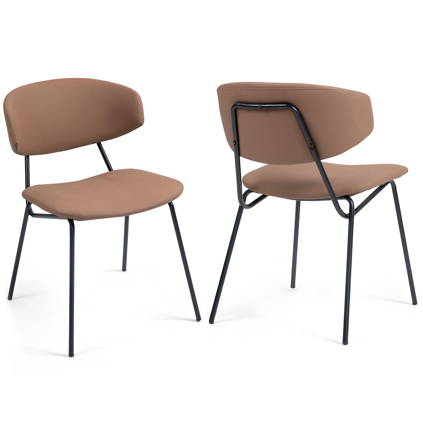 Set of 2 Benito Brown Faux Leather Dining Chair with Black Iron Legs