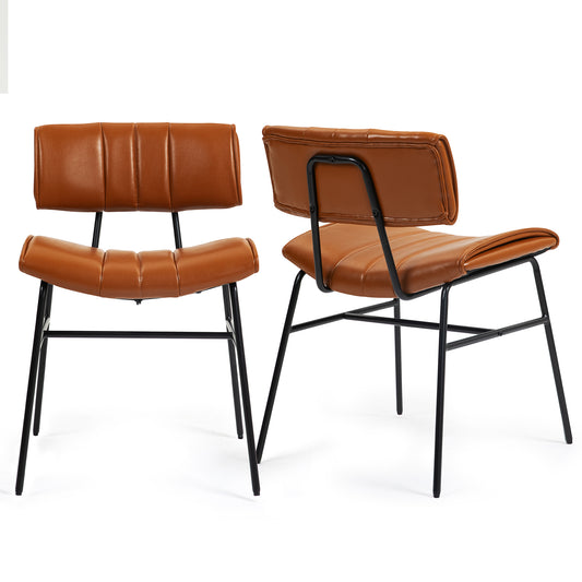 Set of 2 Belicia Brown Faux Leather Dining Chair with Black Metal Legs