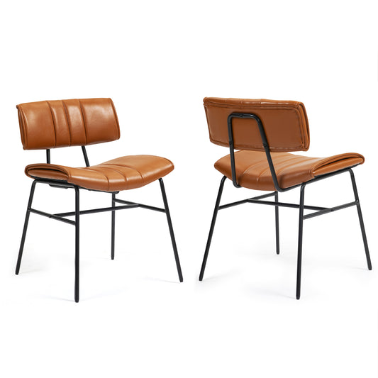 Set of 2 Belicia Brown Faux Leather Dining Chair with Black Metal Legs