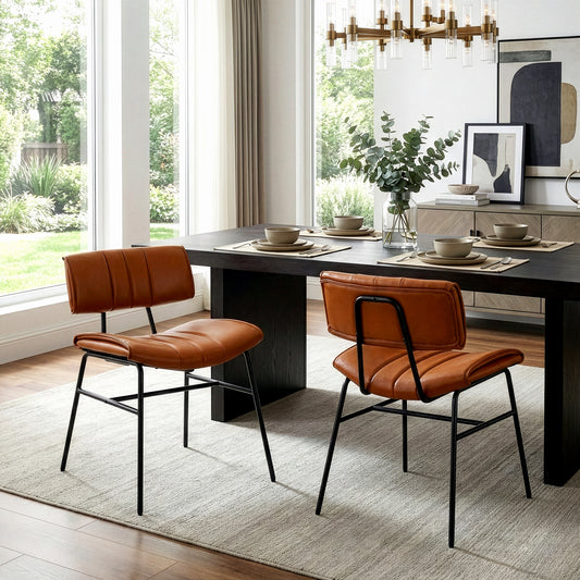 Set of 2 Belicia Brown Faux Leather Dining Chair with Black Metal Legs