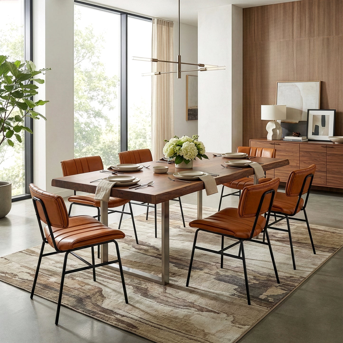 Set of 2 Belicia Brown Faux Leather Dining Chair with Black Metal Legs
