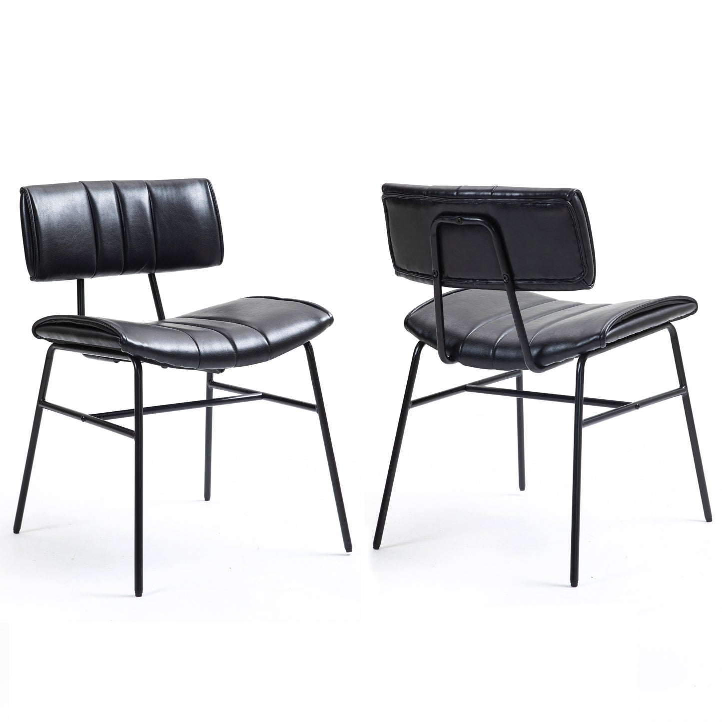 Set of 2 Belicia Black Faux Leather Dining Chair with Black Metal Legs