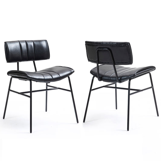 Set of 2 Belicia Black Faux Leather Dining Chair with Black Metal Legs