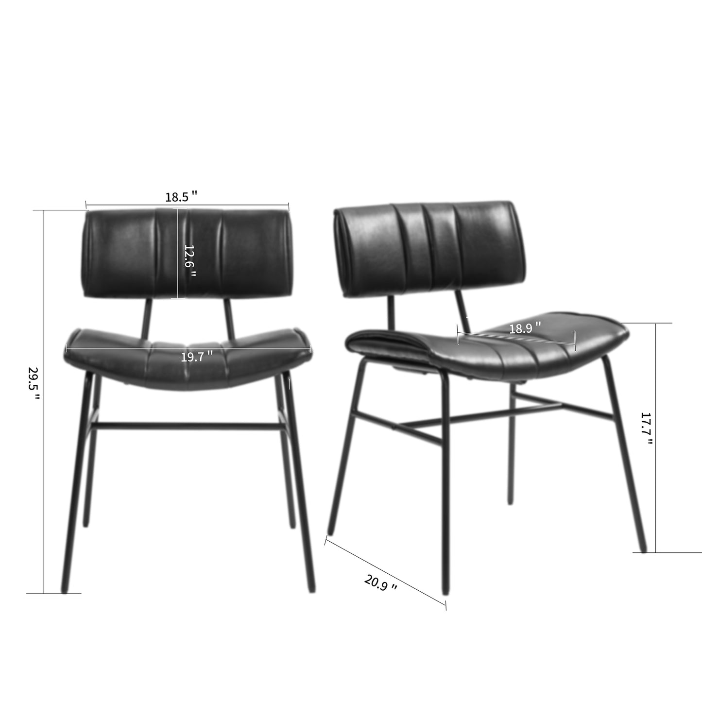 Set of 2 Belicia Black Faux Leather Dining Chair with Black Metal Legs