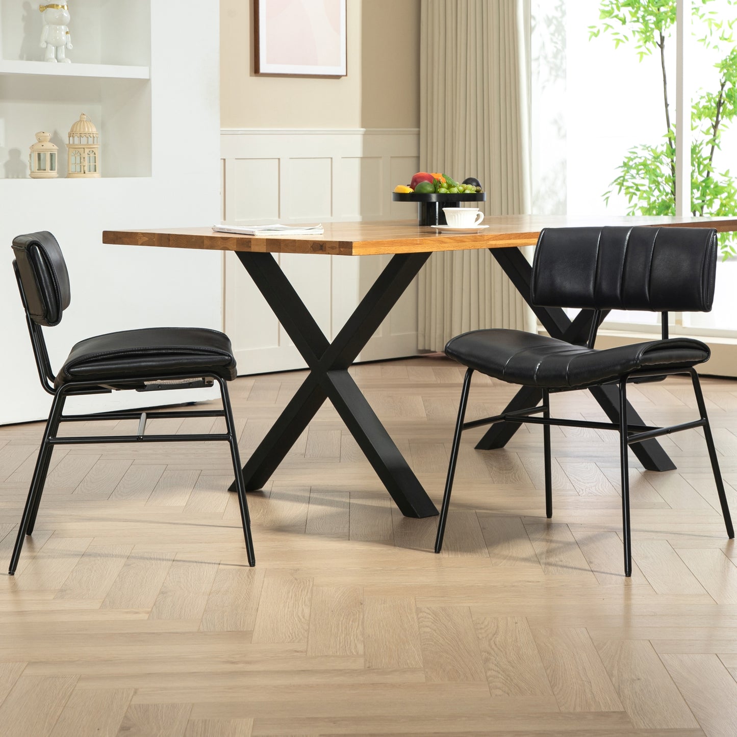 Set of 2 Belicia Black Faux Leather Dining Chair with Black Metal Legs