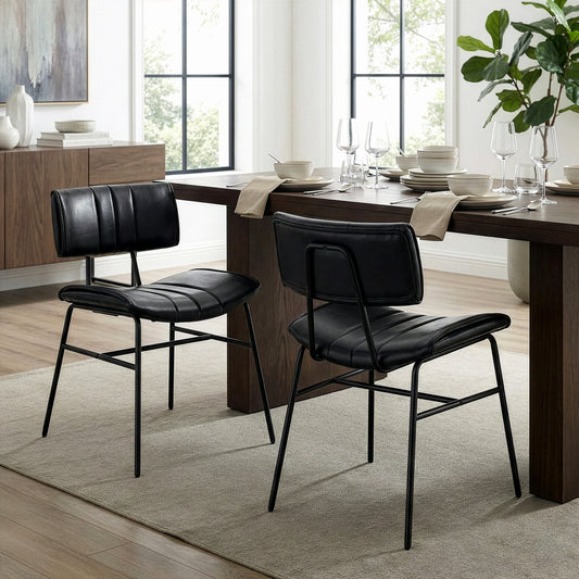 Set of 2 Belicia Black Faux Leather Dining Chair with Black Metal Legs