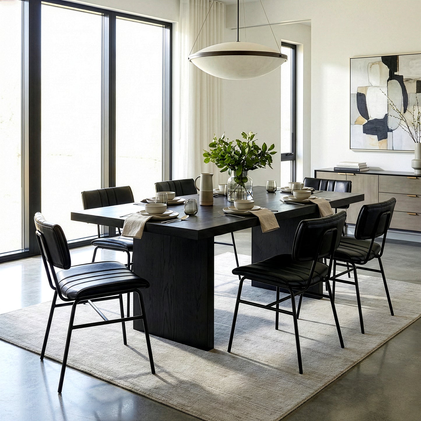 Set of 2 Belicia Black Faux Leather Dining Chair with Black Metal Legs