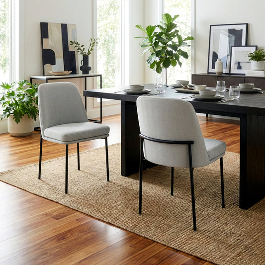 Set of 2 Belindo Gray Fabric Dining Chair with Black Metal Legs