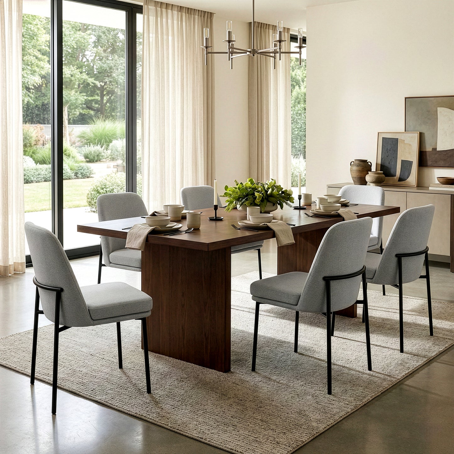 Set of 2 Belindo Gray Fabric Dining Chair with Black Metal Legs