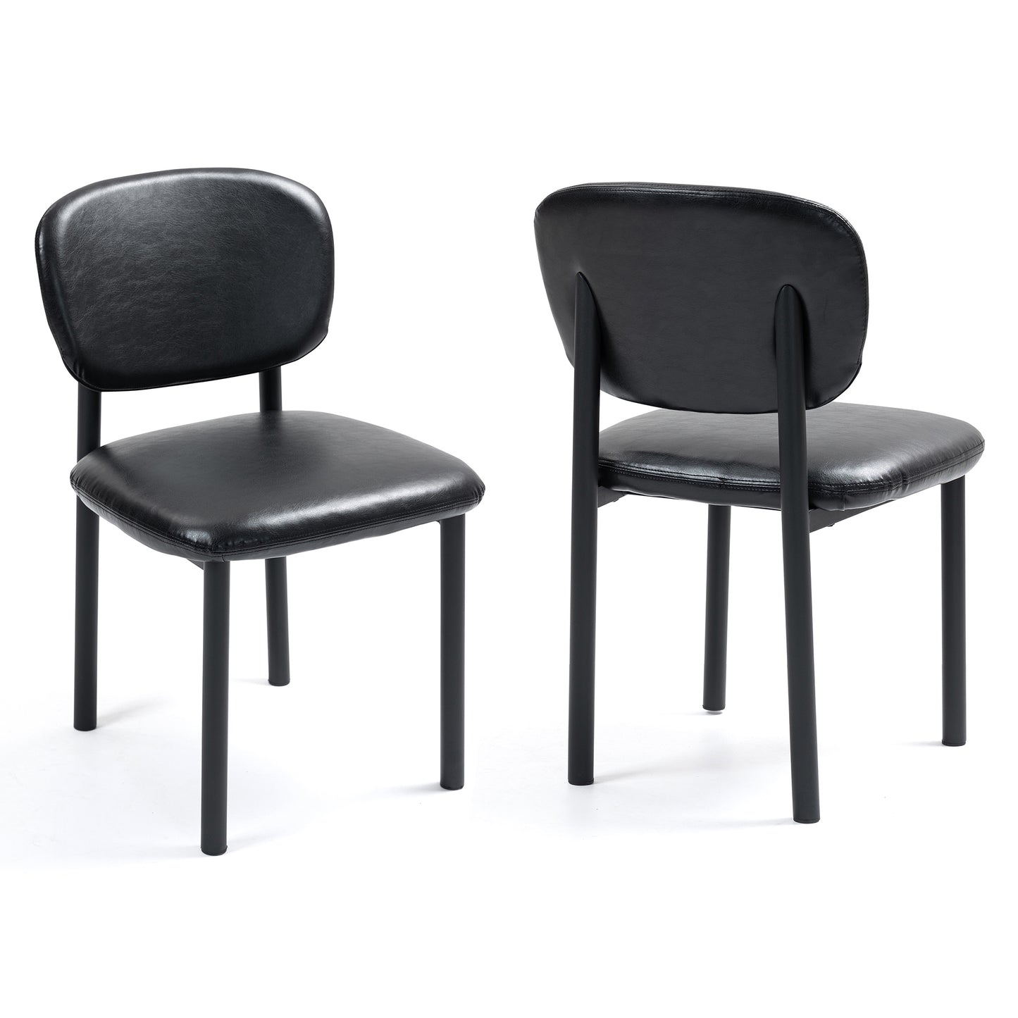 Set of 2 Berdine Black Faux Leather Upholstered Dining Chair with Black Iron Legs