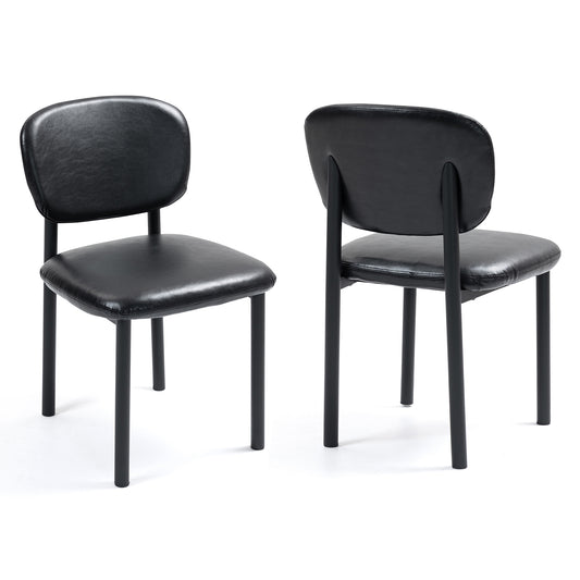 Set of 2 Berdine Black Faux Leather Upholstered Dining Chair with Black Iron Legs