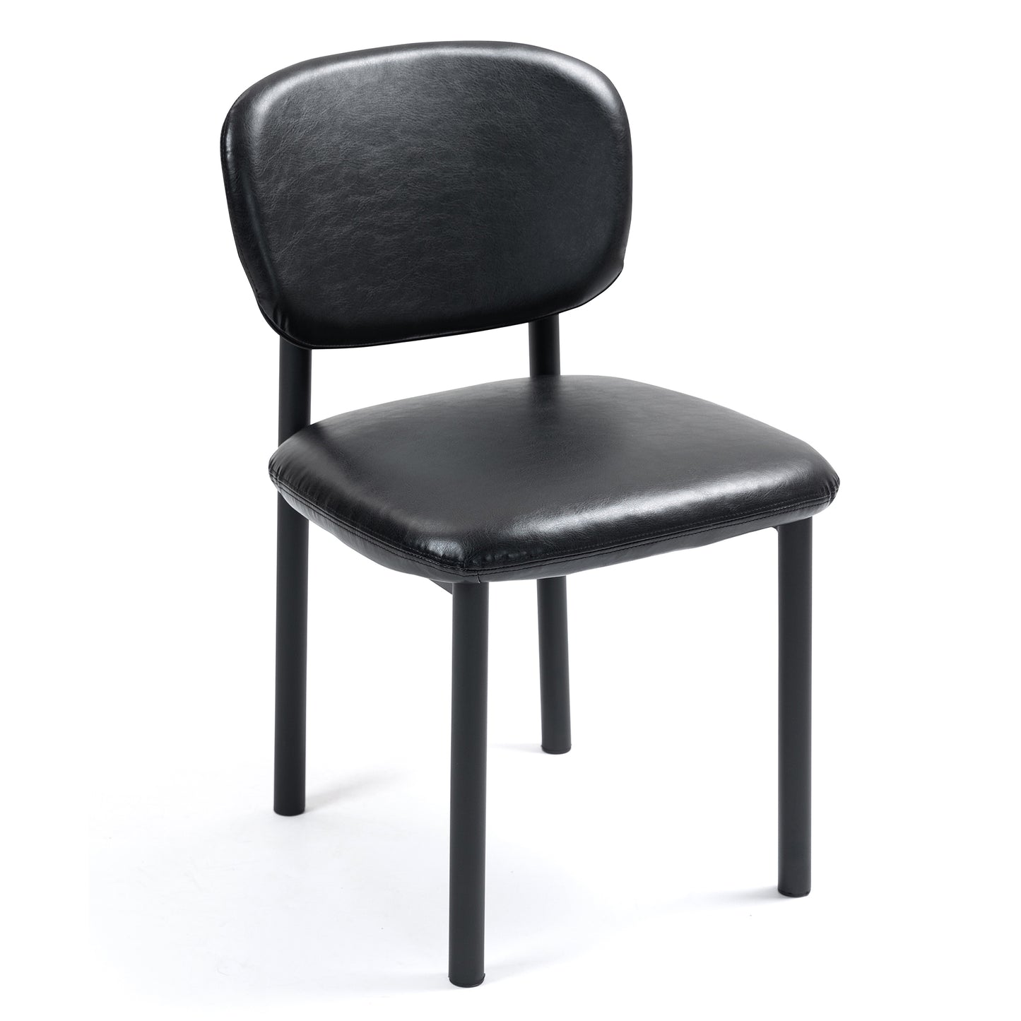 Set of 2 Berdine Black Faux Leather Upholstered Dining Chair with Black Iron Legs