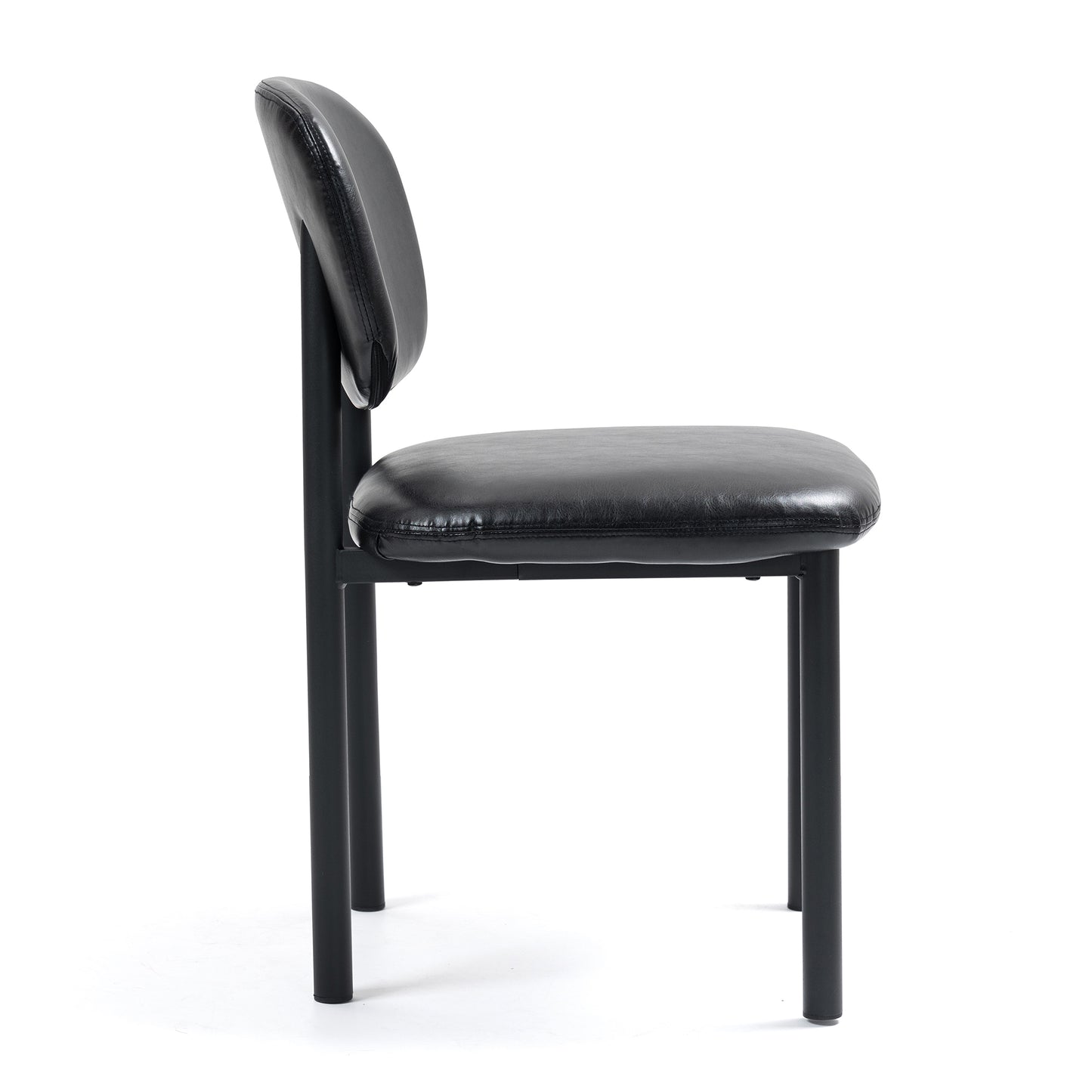 Set of 2 Berdine Black Faux Leather Upholstered Dining Chair with Black Iron Legs