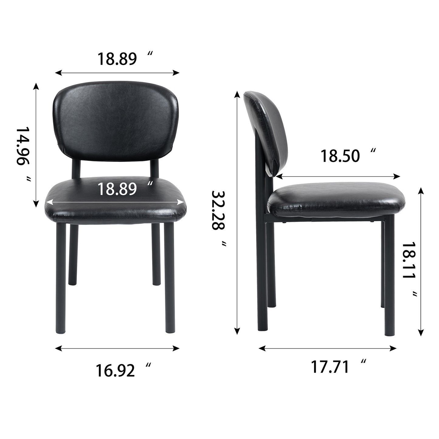 Set of 2 Berdine Black Faux Leather Upholstered Dining Chair with Black Iron Legs