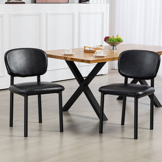 Set of 2 Berdine Black Faux Leather Upholstered Dining Chair with Black Iron Legs