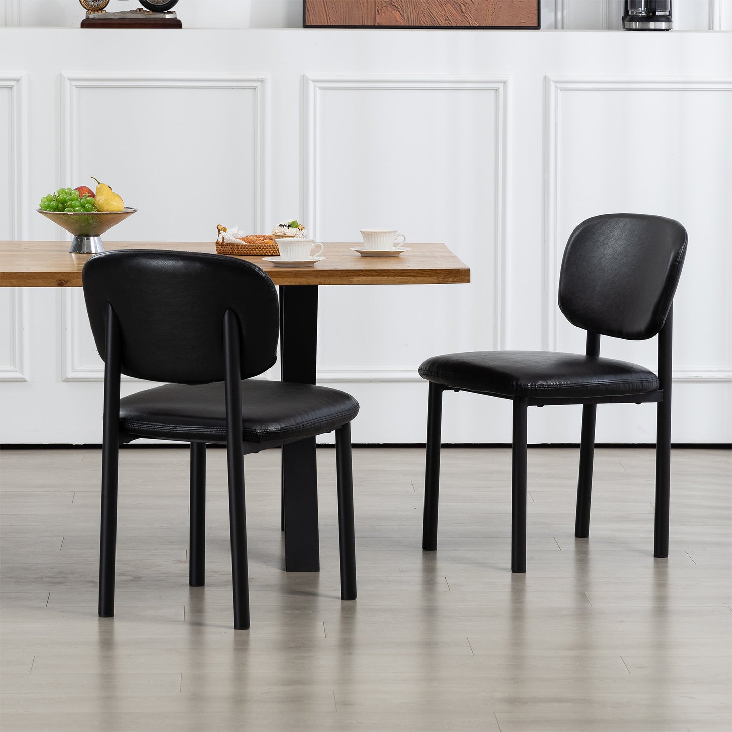 Set of 2 Berdine Black Faux Leather Upholstered Dining Chair with Black Iron Legs